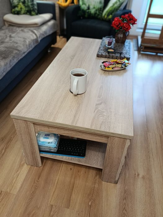 Stół Ława z Półką Dąb Sonoma Beż Brąz