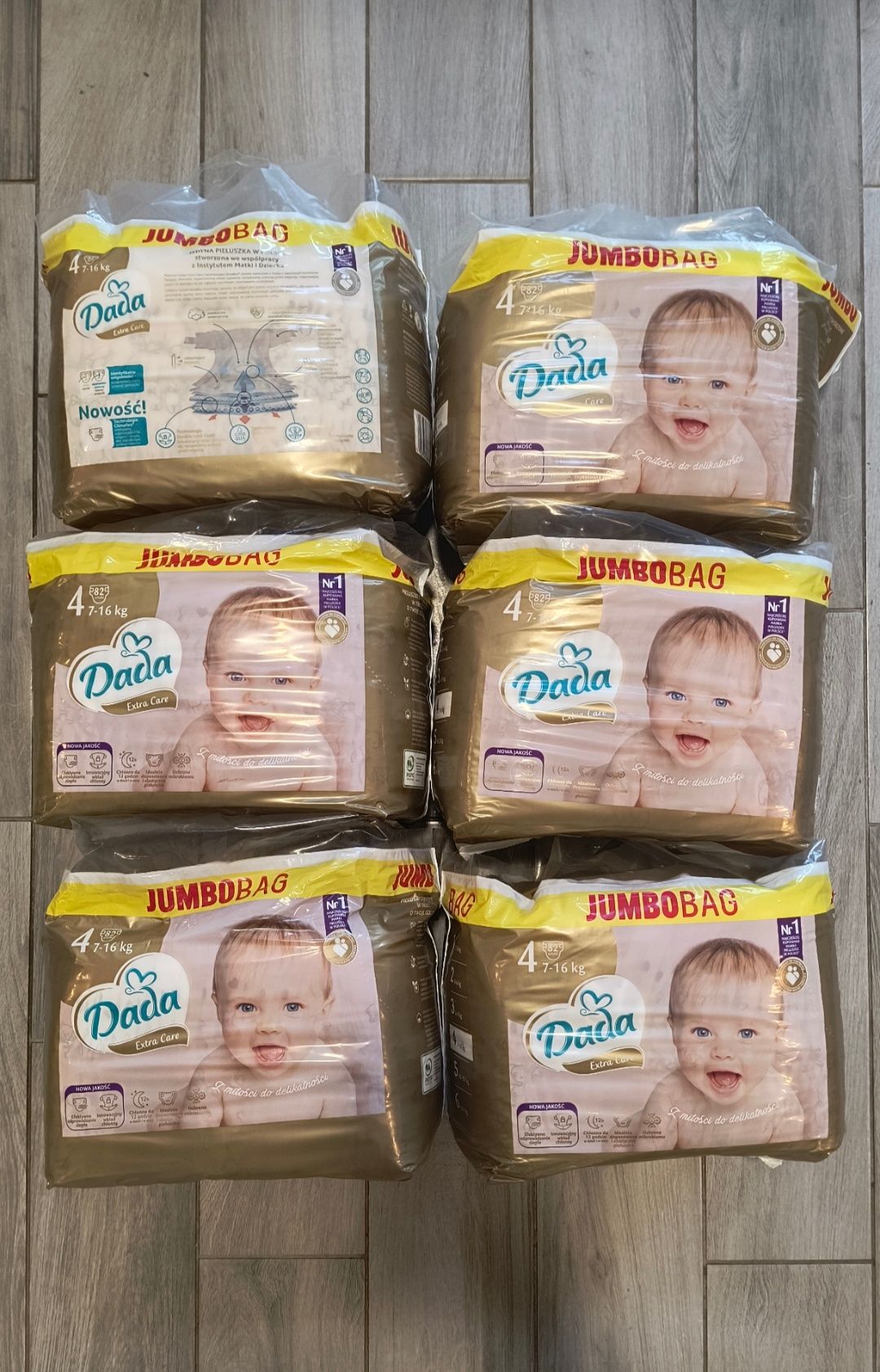 6 opakowań Dada Extra Care złote Jumbo bag 4 7-16kg 6x82=492