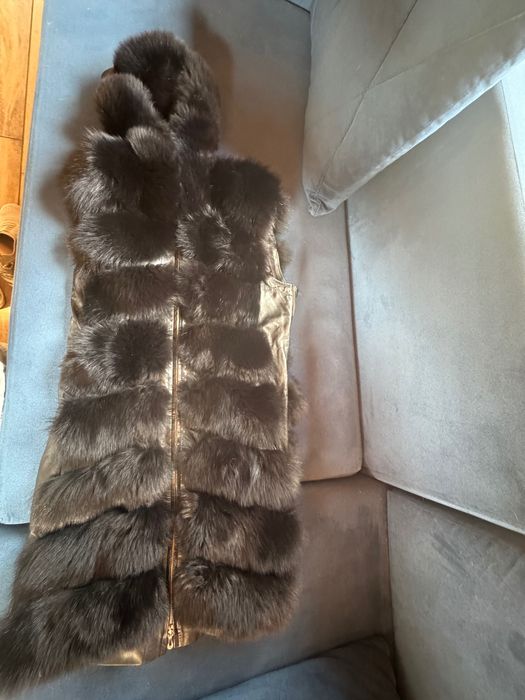 Kurtka skórzana kamizelka z lisem