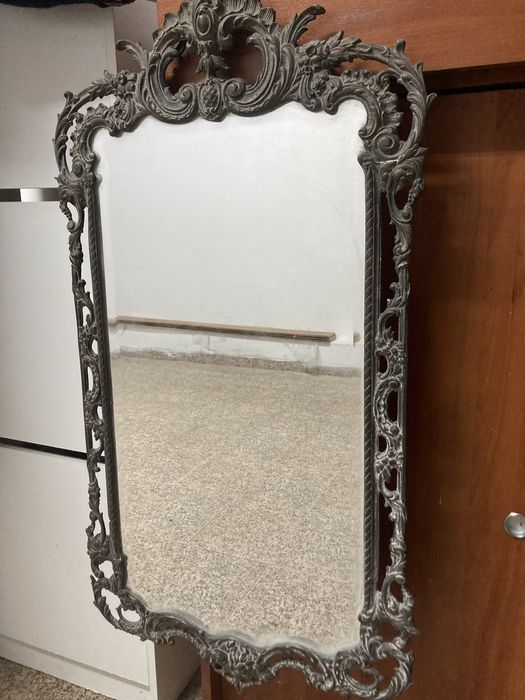 Credencia em ferro e marmore com espelho Movel entrada ferro e espelho