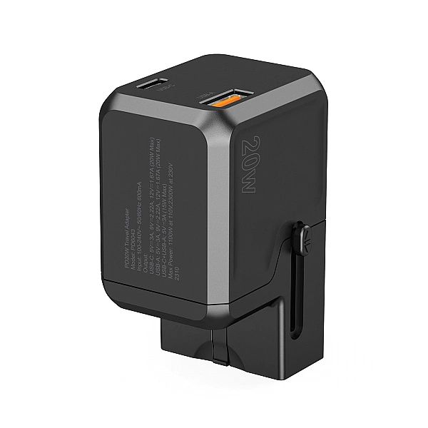 Ładowarka podróżna Choetech PD6038 USB-C USB-A PD 20W USA EU UK AU - c