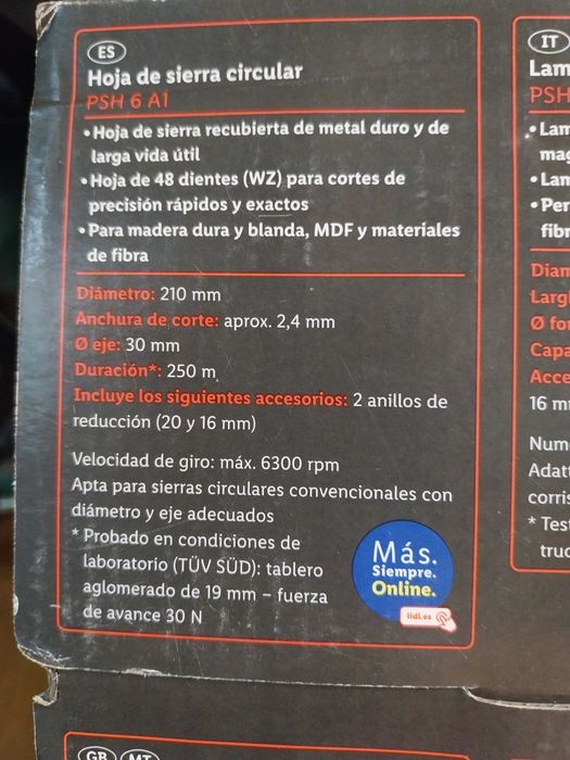 Disco para serra circular 210mm