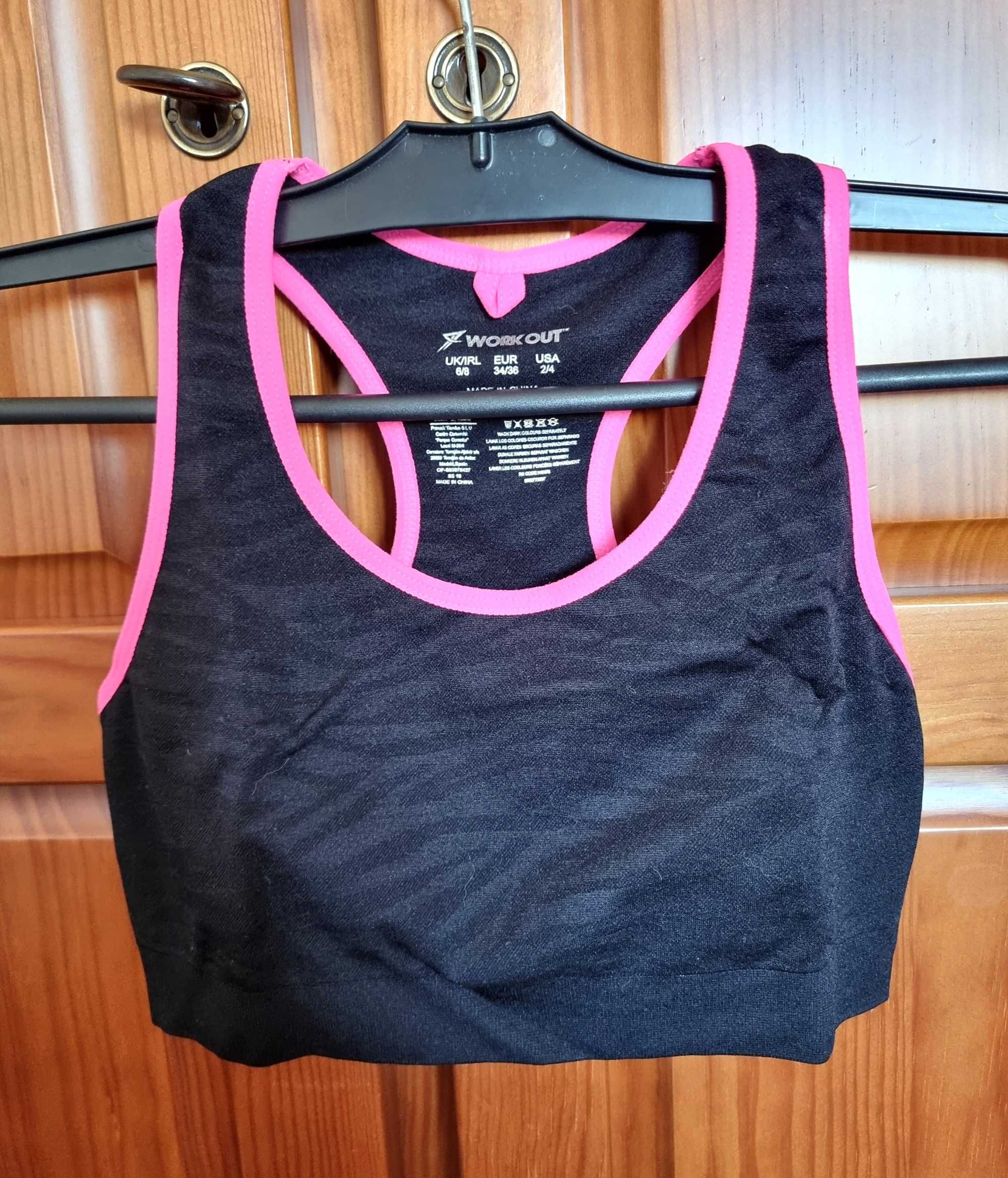 Top desportivo preto e rosa Primark, tamanho 34/36 - nunca usado