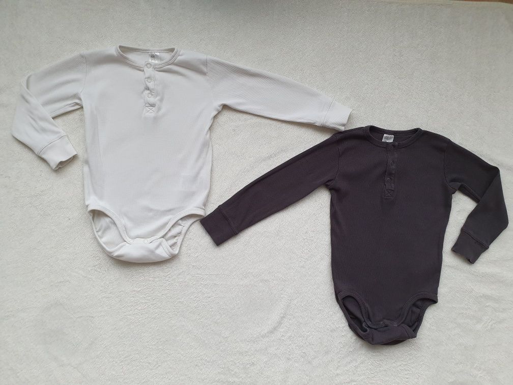 body henley 98 h&m długi rękaw bawełna prążkowana basic gładkie 2szt