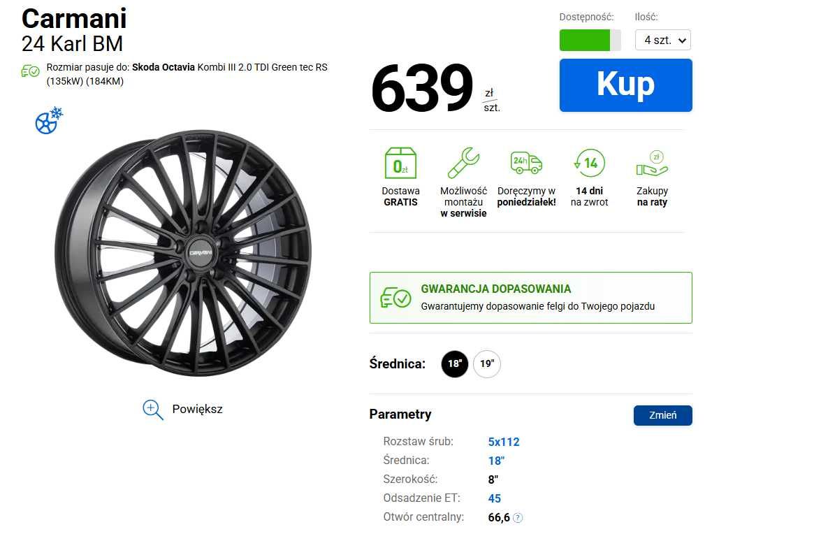 Felga alu - Carmani Karl 24 BM 18'' 5X112 ET45 - USZKODZONY RANT