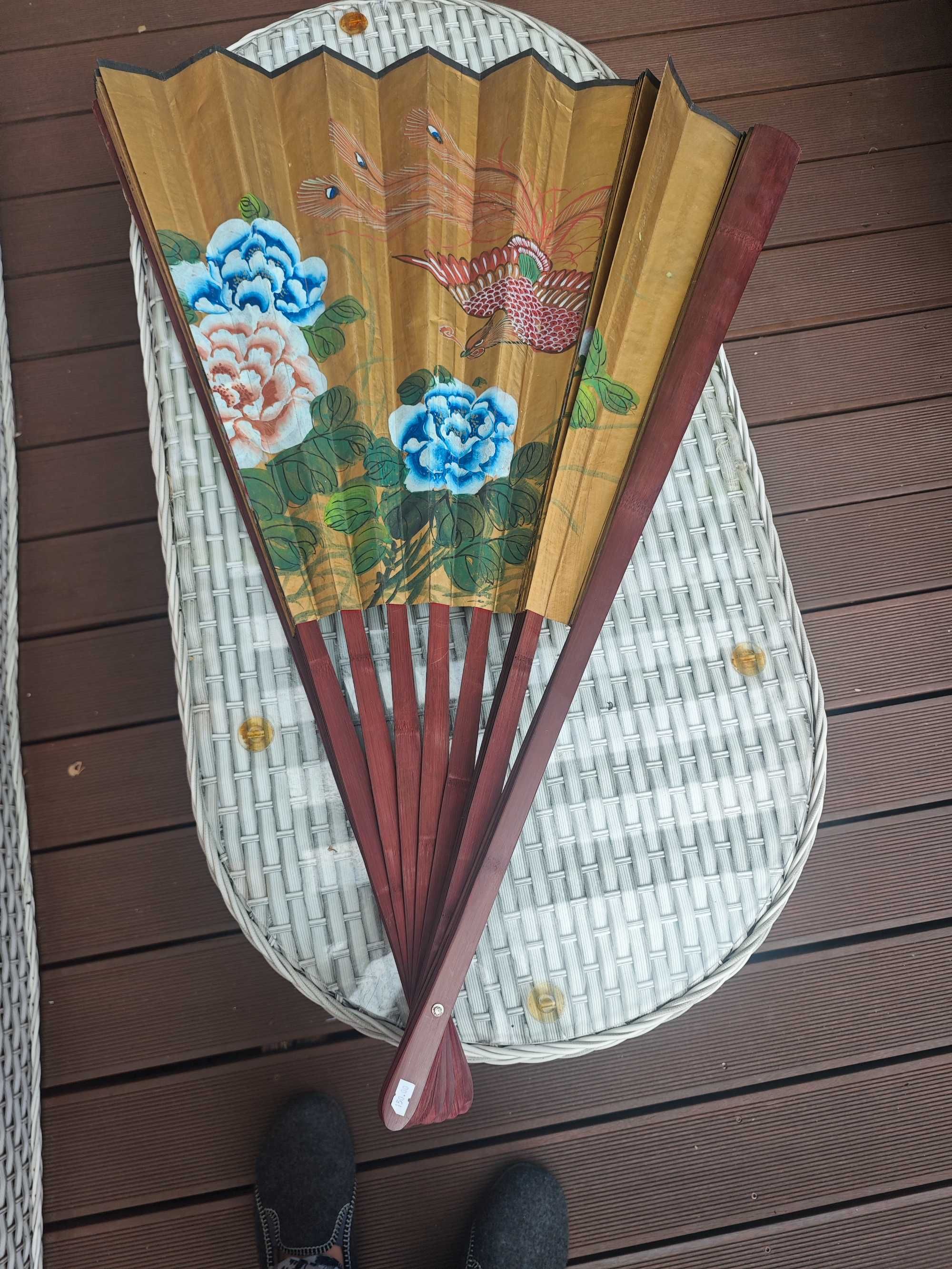 Duzy, piekny chinski wachlarz 180 cm x 102 cm Rajski ptak w kwiatach