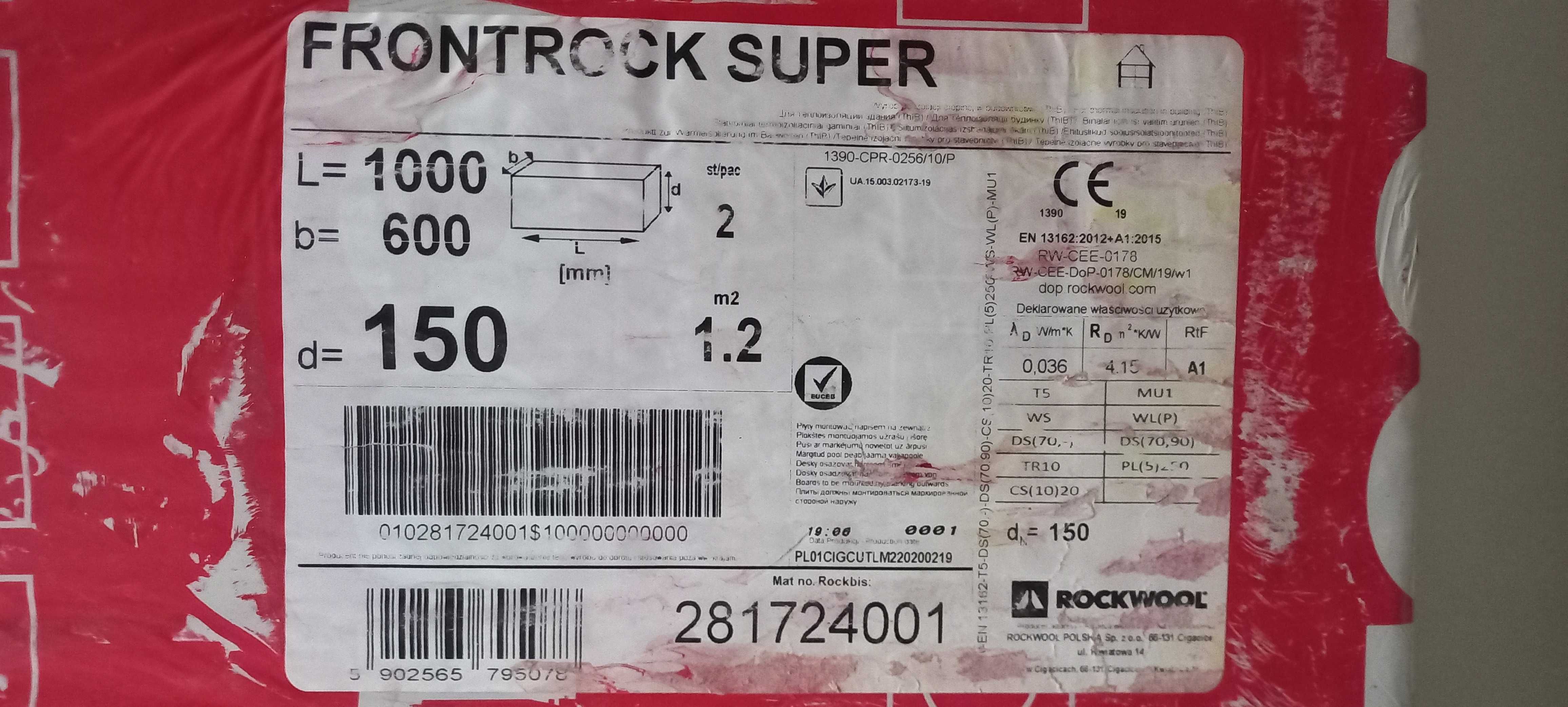 Rockwool Frontrock Super 15cm - 10 paczek