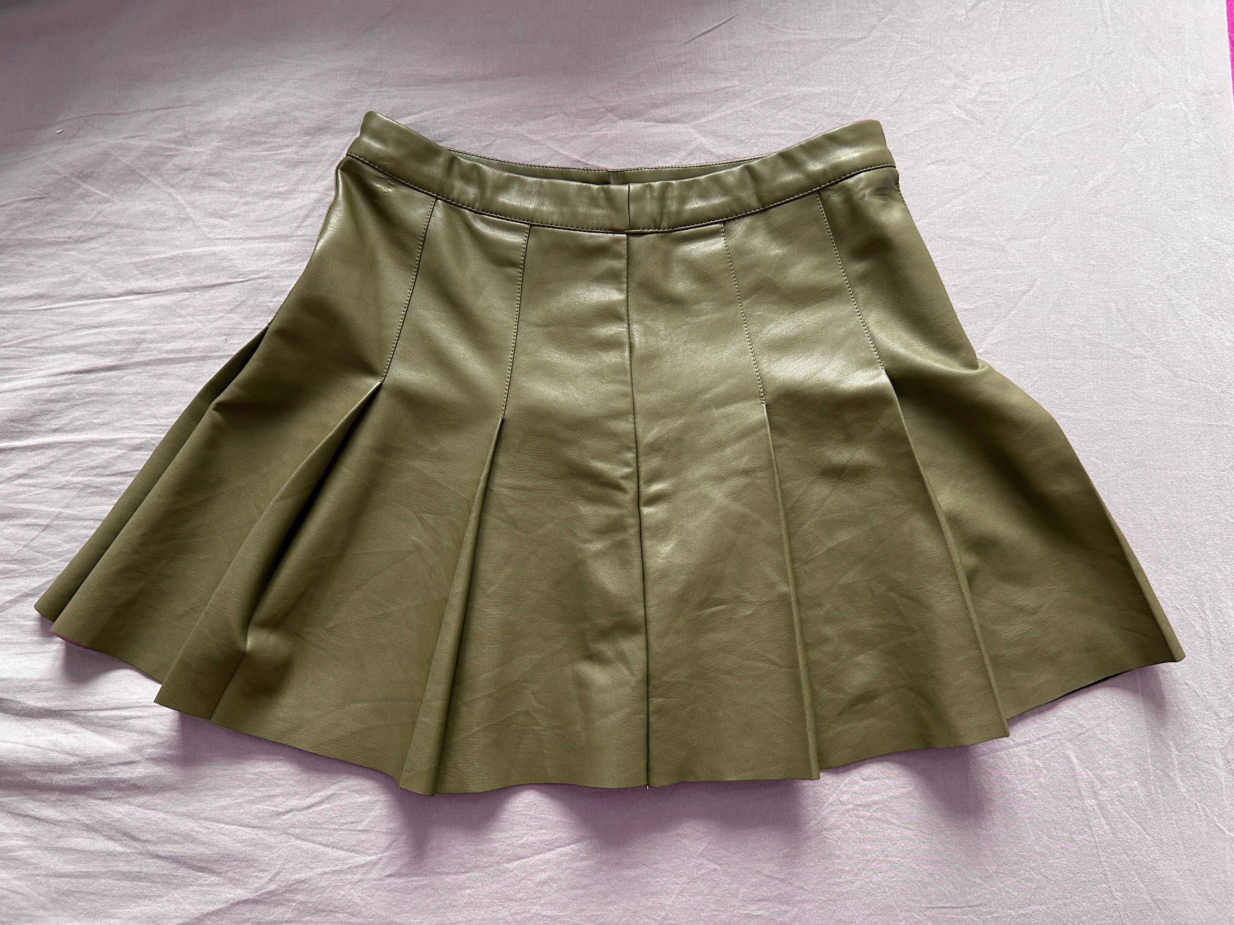 Skórzana mini spódniczka khaki zielona L/XL seksowna krótka WYSYŁKA