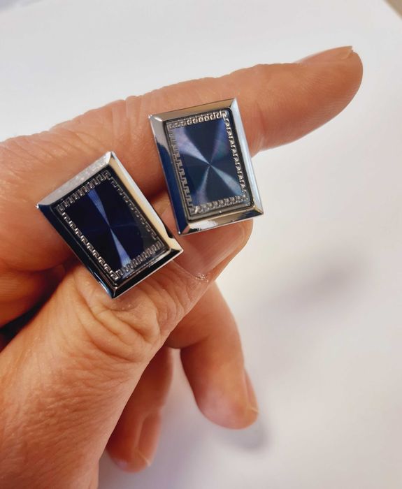 Spinki do mankietów do koszuli prostokątne niebieskie na ślub wesele