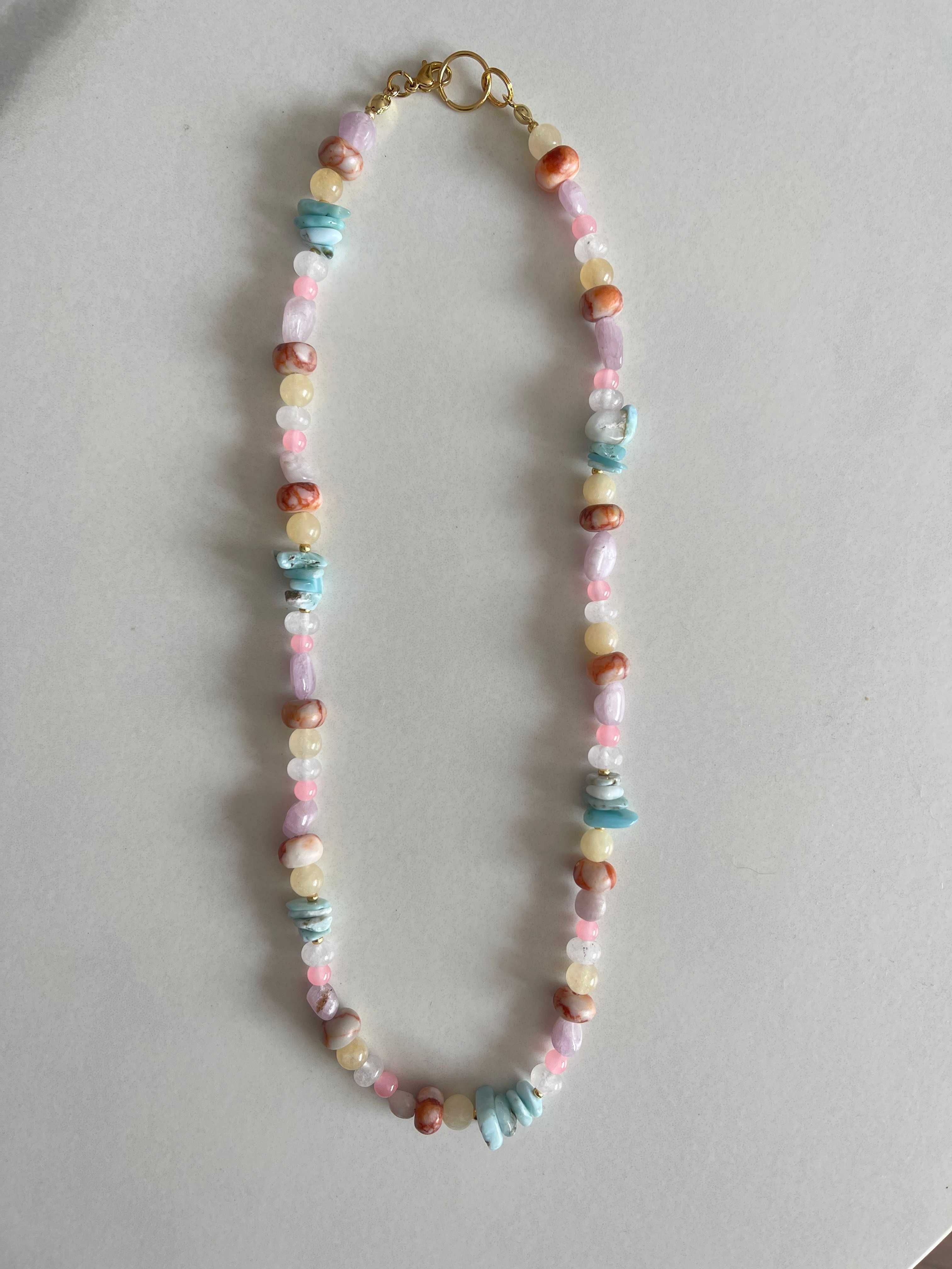 Naszyjnik z kolorowych kamieni naturalnych handmade kwarc larimar