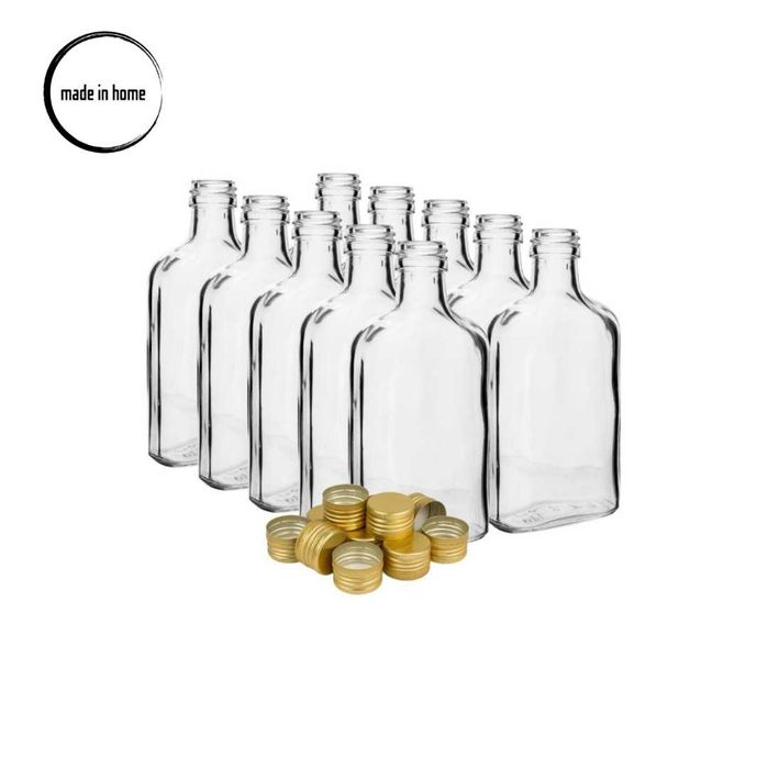 10xButelka piersiówka 100ml + zakrętki złote