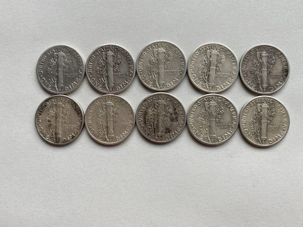 Zestaw 10x one merkury dime 1936-44 SREBRO