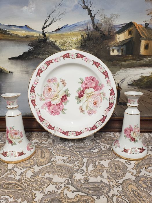 pratão +2 castiçais porcelana