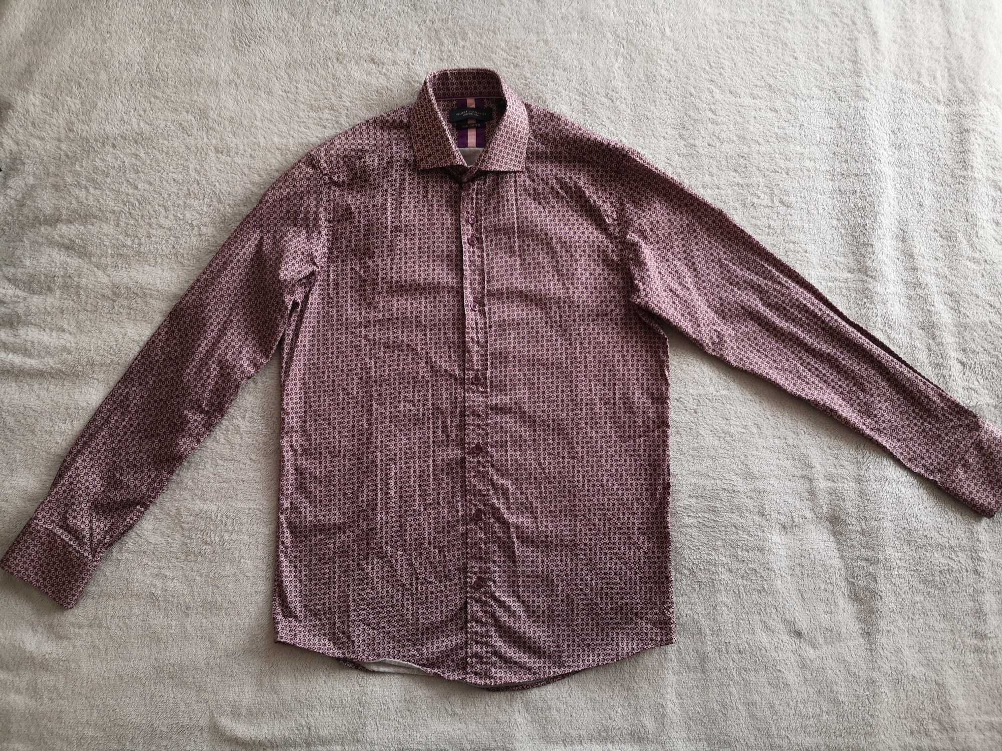 Fioletowa elegancka wzorzysta koszula Guide London Premium M 48 j nowa