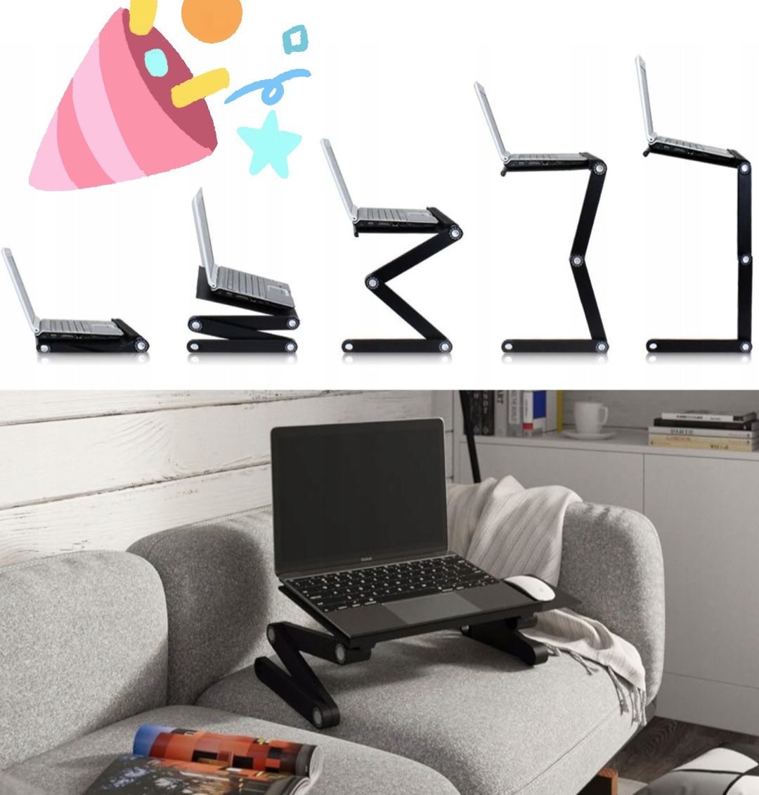 Stolik do laptopa gamingowy z podstawką na mysz aluminiowy