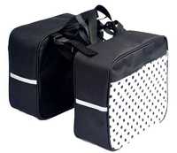 Sakwa na bagażnik, torba rowerowa 2x10L, biała w czarne groszki