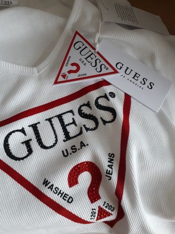 Guess Koszulka top XL t-shirt bluzka biała cyrkonie Śliczna Cudo