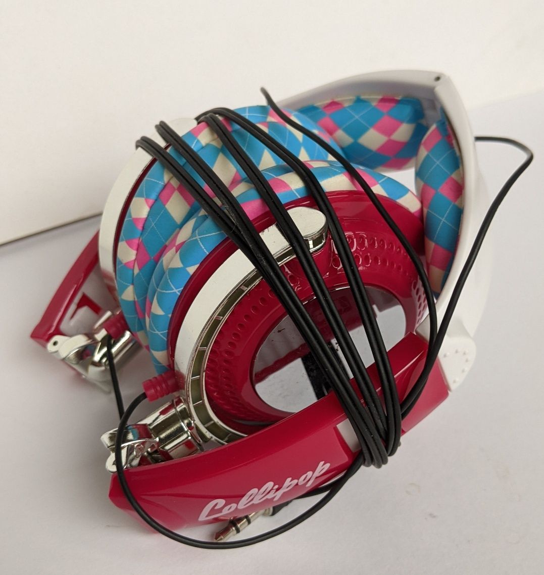 słuchawki przewodowe lollipop składane  różowo niebieskie