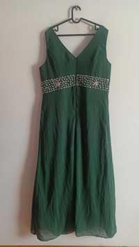 Zwiewna sukienka w kolorze butelkowej zieleni wesele sylwester 4XL