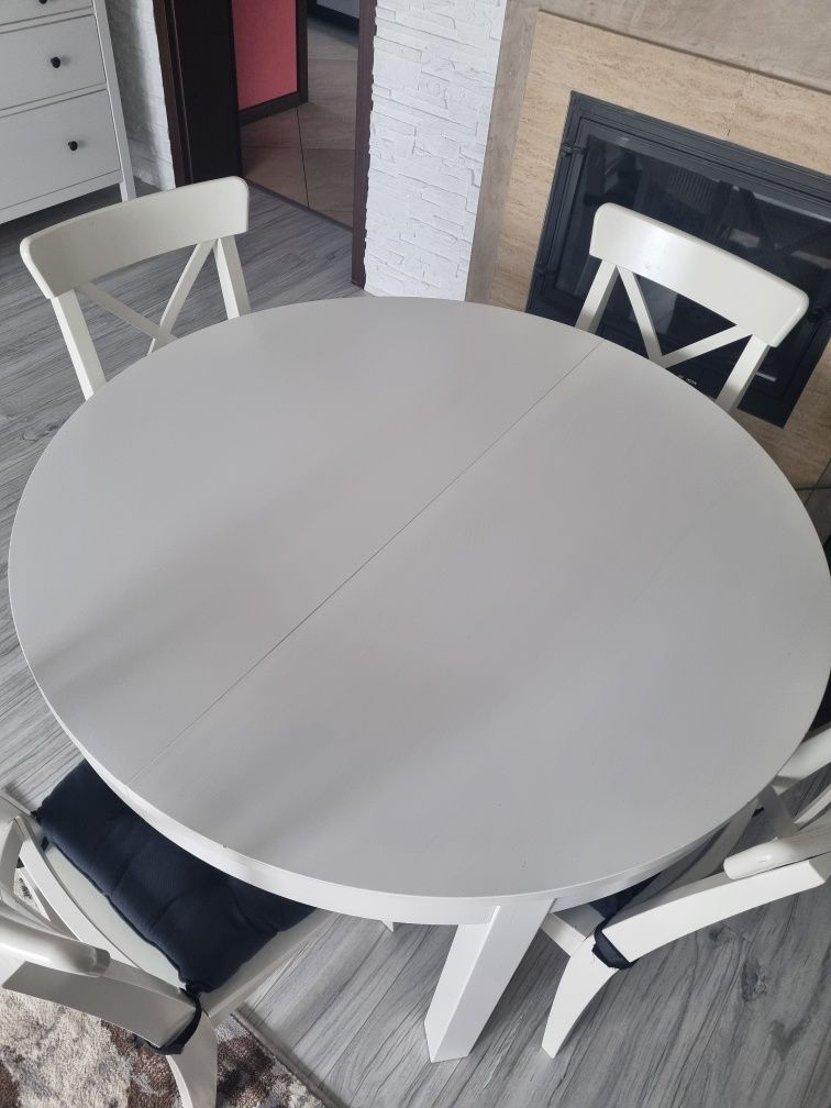 Stół + 6 krzeseł Ikea Ingolf, biały, drewniany