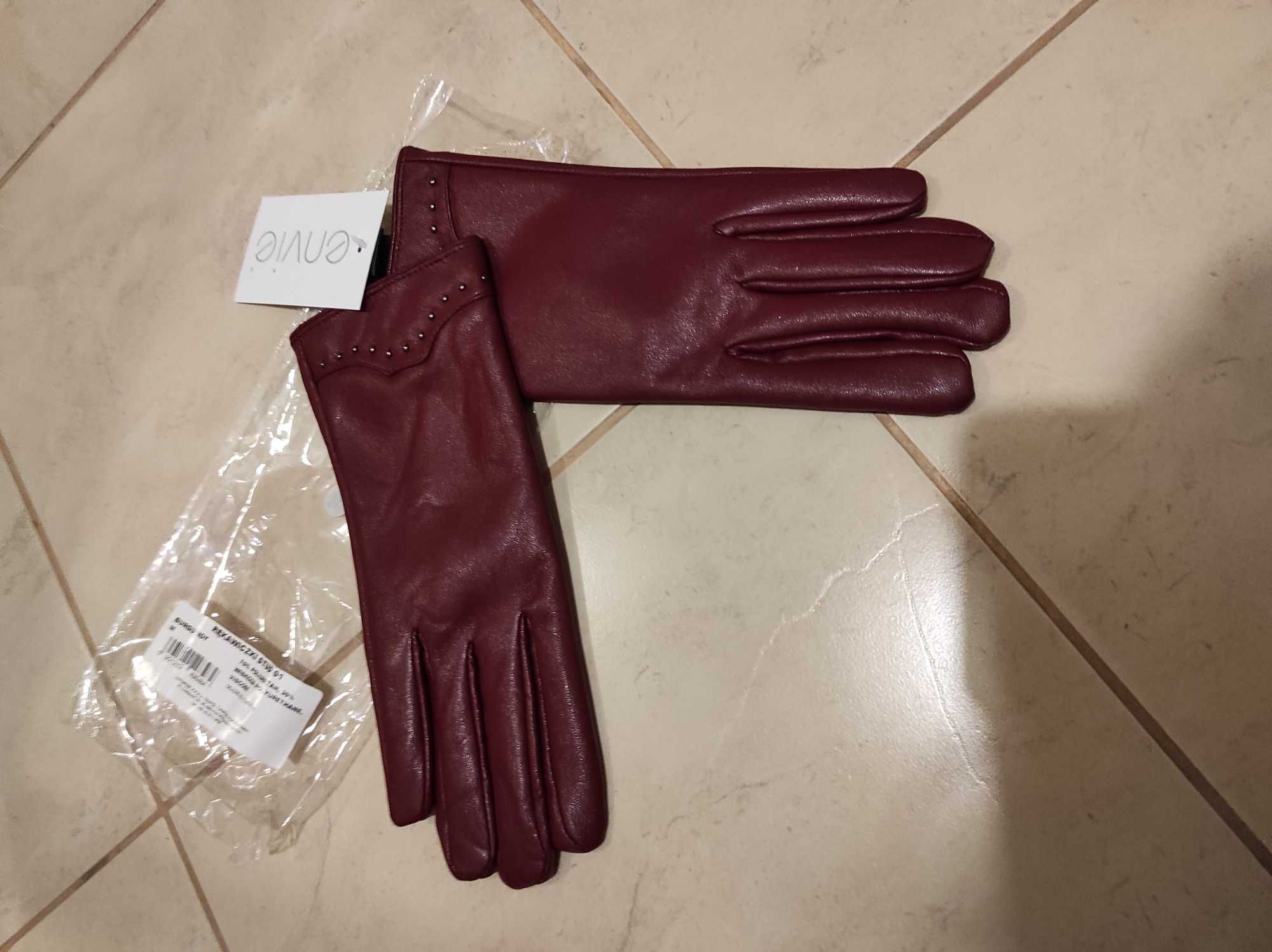 Nowe bordowe rękawiczki damskie rozmiar M