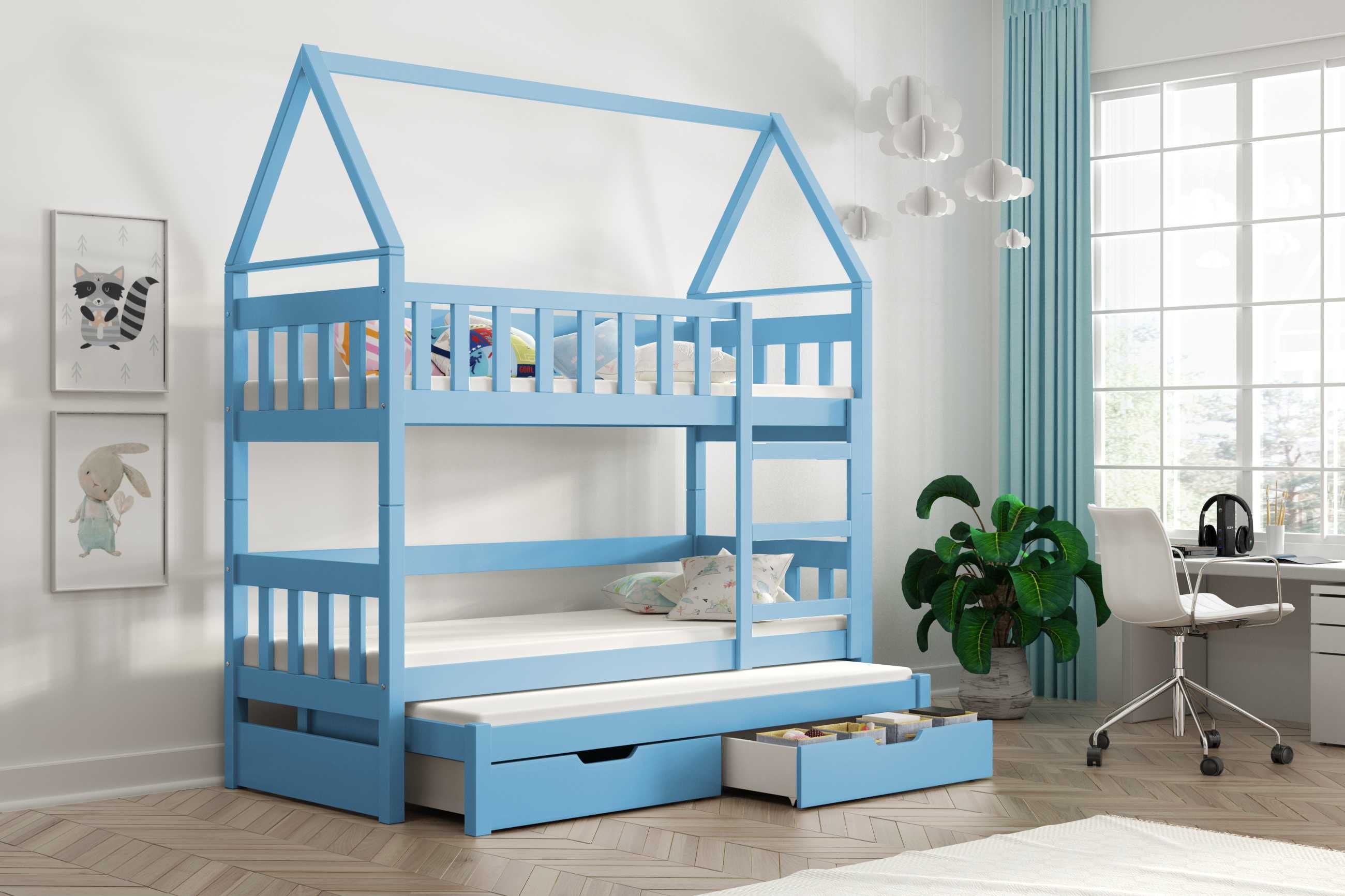 Piętrowe łóżko dziecięce dla 3 os. z drewna sosnowego HIT