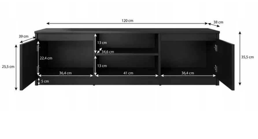 Nowa Szafka RTV Komoda 120x38x35,5 Półka Dąb Wotan/Czarny Grafit