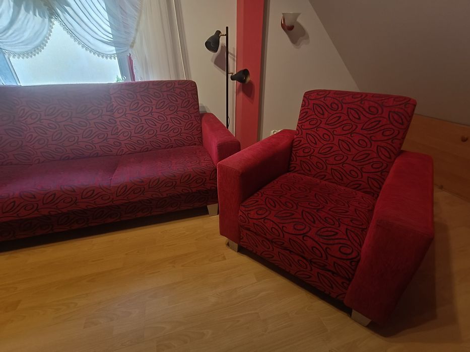 Kanapa plus dwa fotele- gratis koce i roleta dzień i noc w czerwieni