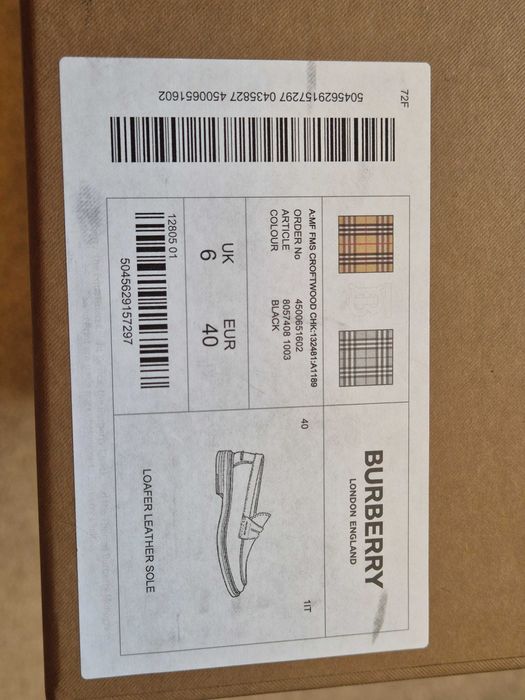 Burberry Męskie Loafers US 7 EU 40 Black Croftwood Check Leather