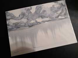 Pintura de paisagem aguarela 21 x 14,9 cm - NOVO