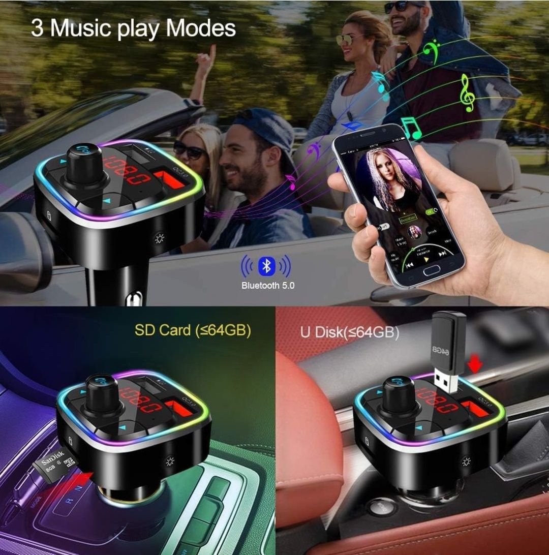 Samochodowy nadajnik FM Bluetooth 5.0, QC3.0, bezprzewodowy adapter