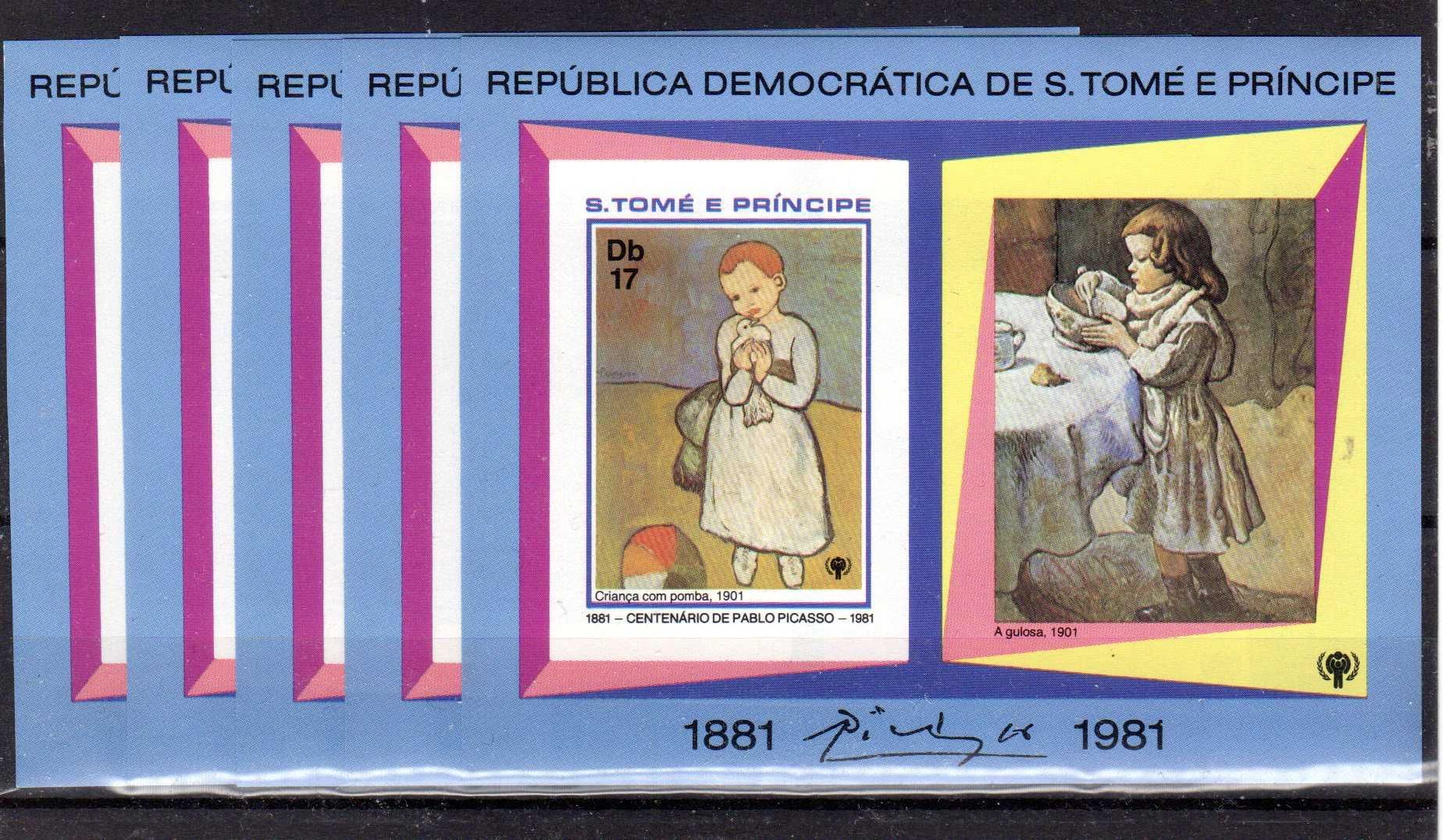 São Tomé 1981 Pablo Picasso, Bloco não denteado  (A gulosa) x 5 MNH.