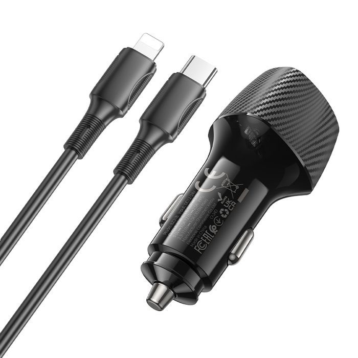 Borofone Ładowarka samochodowa BZ31B Typ C PD 30W z kablem czarna