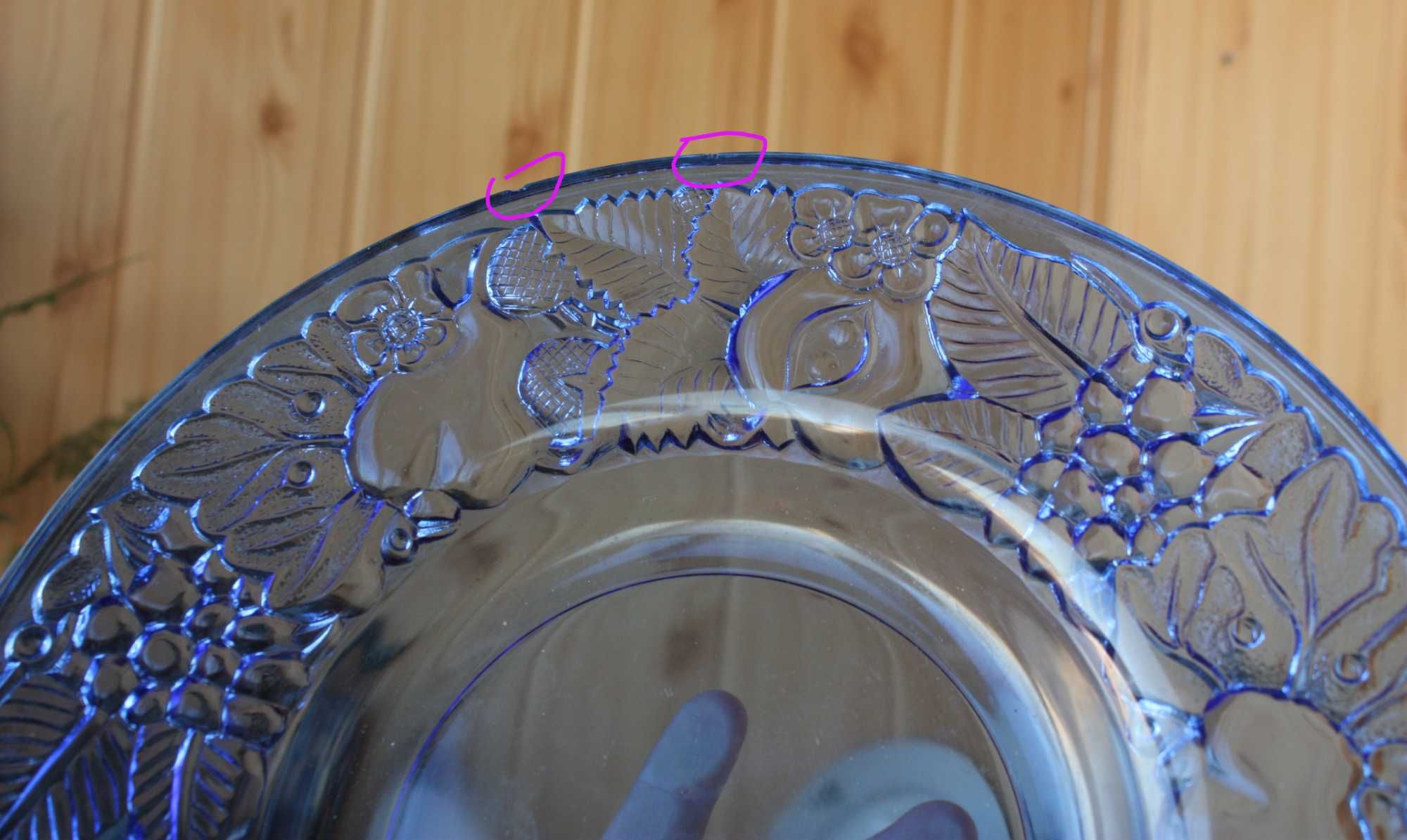 Велика декоративна скляна тарілка кобальтове скло