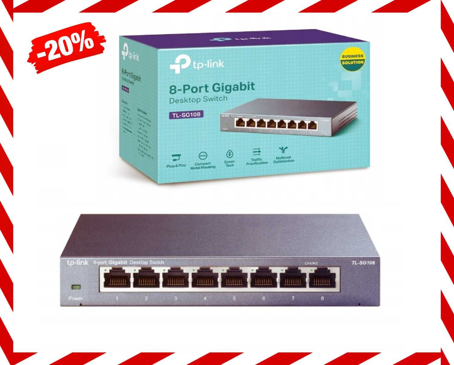 Nowy Switch Tp-Link 8x Portów Gigabit TL-SG108 (PROMOCJA -35%)