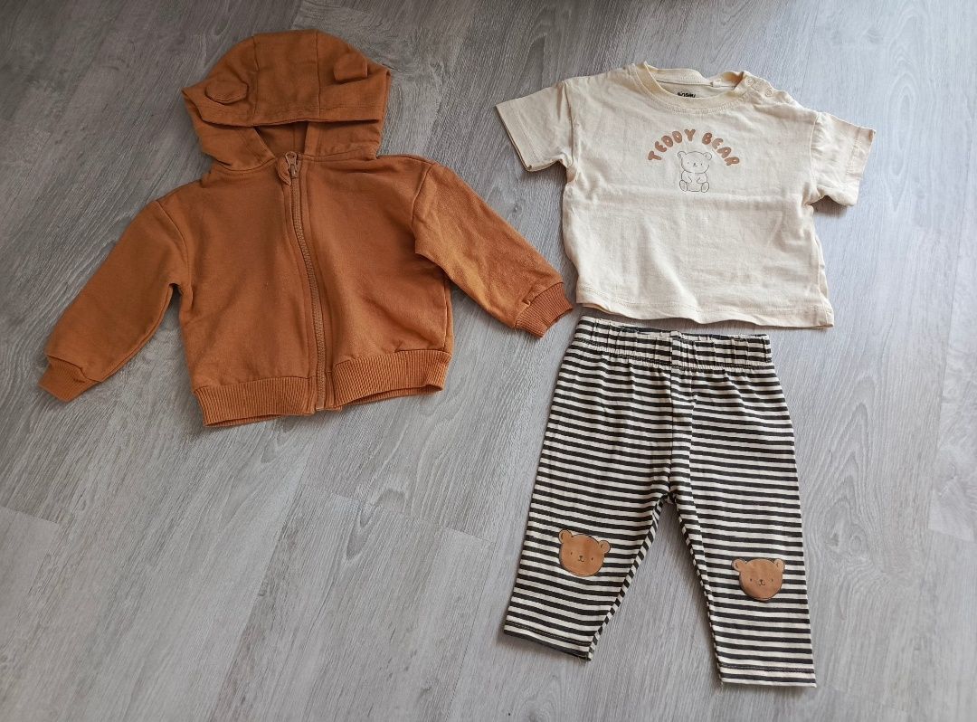 Dziecięcy zestaw legginsy bluzka i bluza z misiem Sinsay 74cm 6-9msc