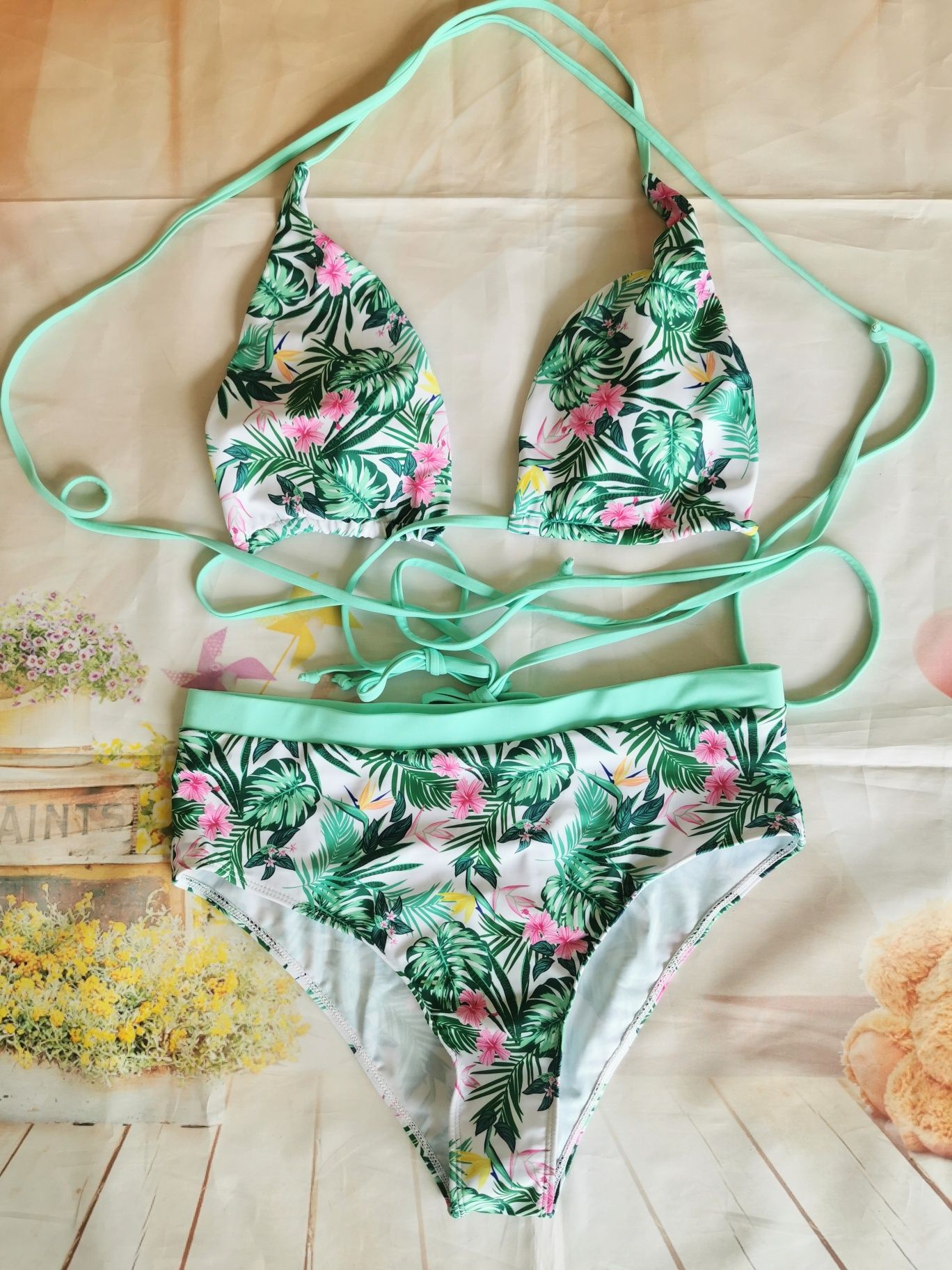 Strój kąpielowy dwuczęściowy bikini w kwiaty bokserki xl 42