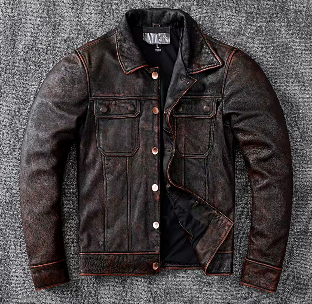 Kurtka skórzana vintage ramoneska marynarka męska bikerka modna casual