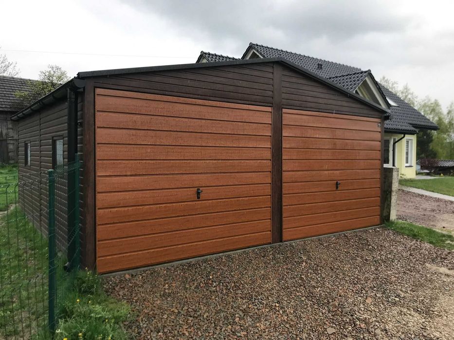 Garaż blaszany premium drewnopodobny 3x5 blachodachówka