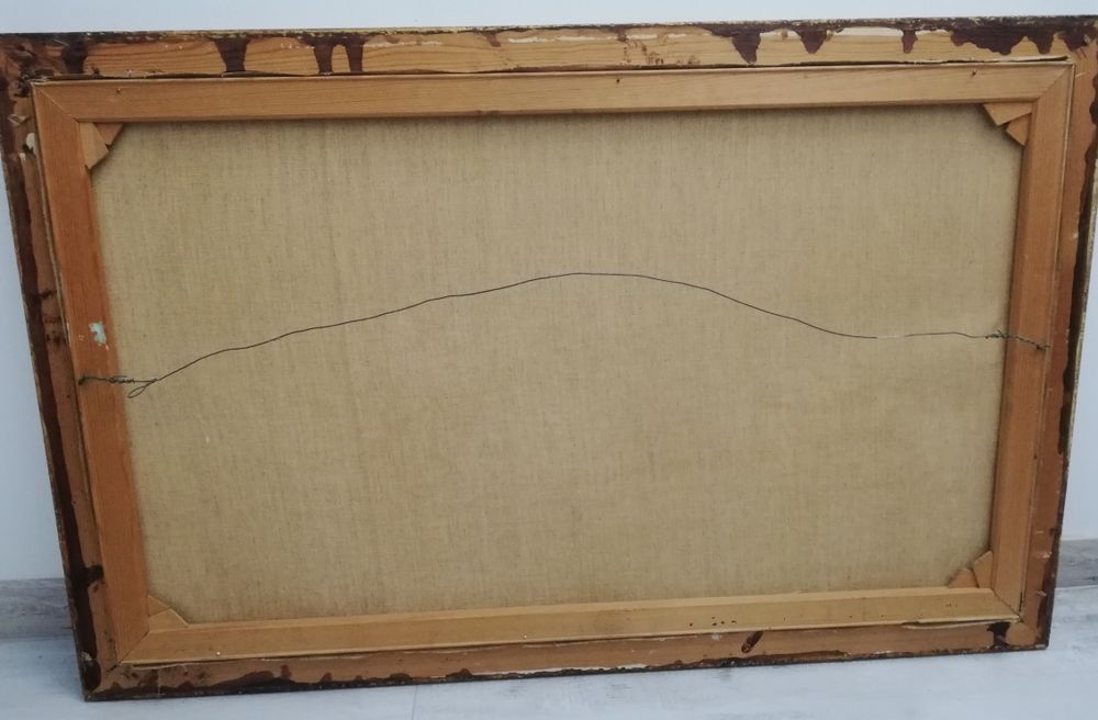 Duży stary obraz skandynawski na płótnie.