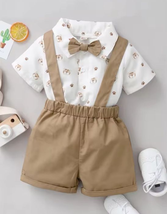 Śliczny komplet 2 częściowy chłopiec chrzest lato rozm 62-68