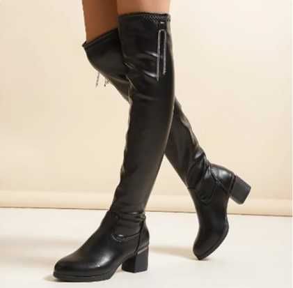 Muszkieterki damskie długie za kolano czarne na słupku r 39, 24,5 cm