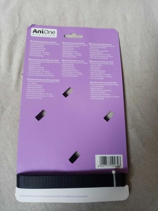 AniOne smycz 120 cm plus szelki dla kota S-M