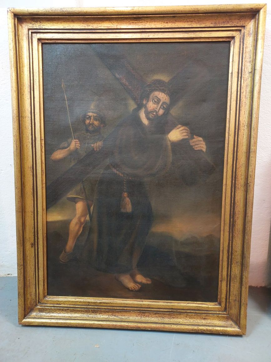 Arte Sacra - Quadro a óleo com moldura dourada