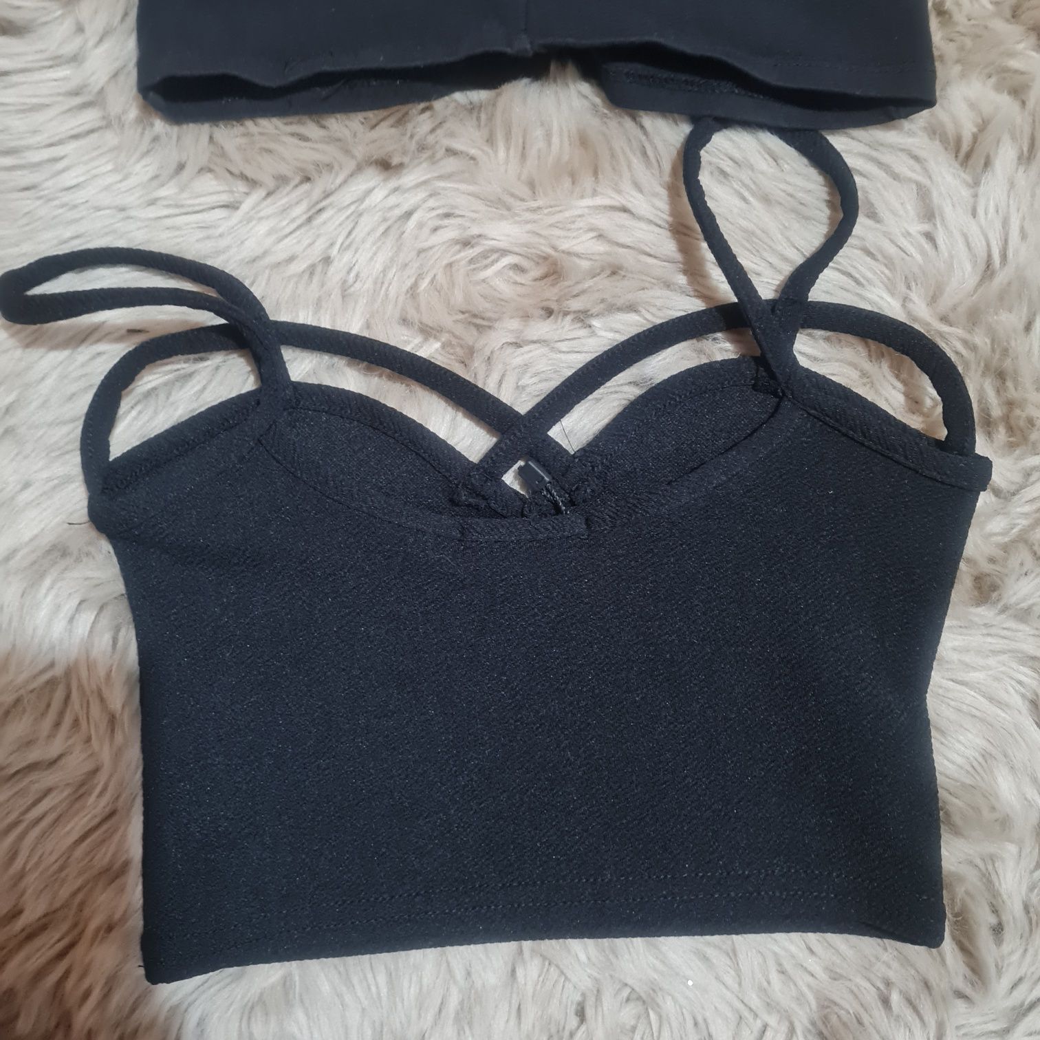 Crop top zestaw boohoo i Miss Selfridge r. XS czarne krótka bluzka imp