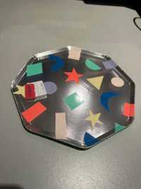 Papierowe talerze geometryczne (8 sztuk) | na imprezę, grilla, piknik