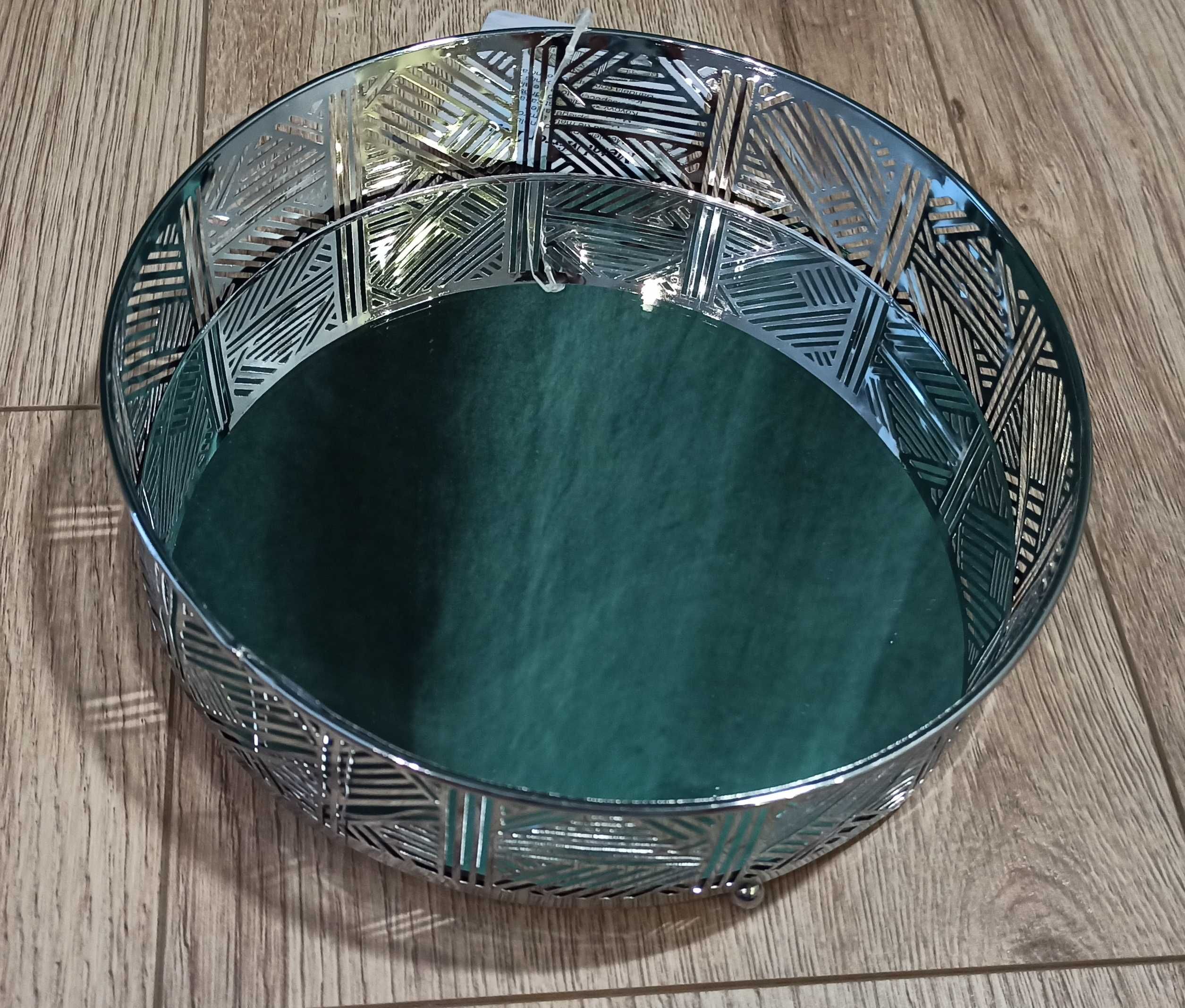 Nowa taca lustrzana glamour kolor srebrny lustrzane dno 25 cm