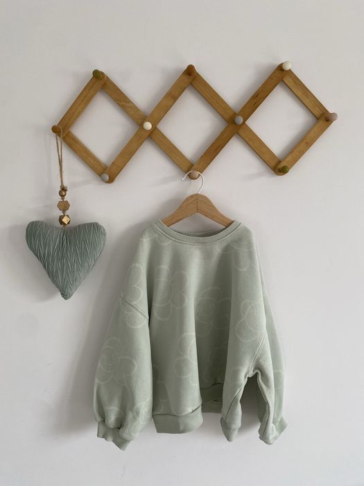 Bluza next 116/122 miętowa kremowe kwiaty oversize