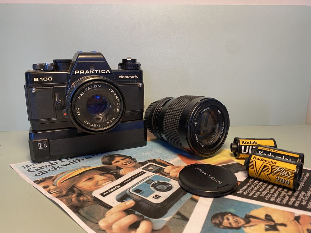 Praktica B100 50mm f2.4 , 70-210mm f4-5.6 - aparat analogowy z kolekcj