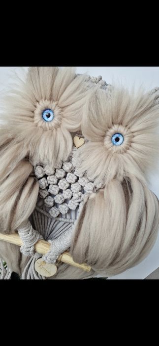 sowa makrama handmade ozdoba boho na ścianę  rękodzieło dla dziecka